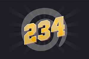 Number 234 vector font alphabet. Yellow 234 number with black background