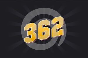 Number 362 vector font alphabet. Yellow 362 number with black background