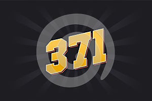 Number 371 vector font alphabet. Yellow 371 number with black background