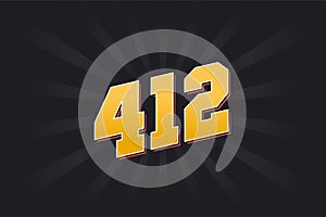 Number 412 vector font alphabet. Yellow 412 number with black background