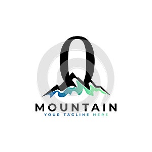 Number Zero Mountain Logo. Explore Mountain Advanture Symbol Company Logo Template Element.