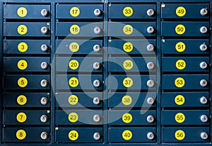 The numbered cell mailboxes from metal and yellow numbers