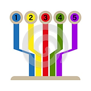 Numbered flow lines. Color branch vector. Hierarchy chart symbol. Vertical path motif.