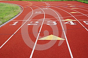 Numbered lanes on a track.