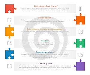 Numbered list template, chart table vector design with colorful puzzles