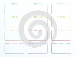 Numbered Outlined Text Box Steps 1 to 12 Vector