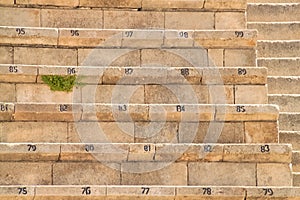 Numbered seats in reconstructed theater of Herod`s fortress at Caesarea