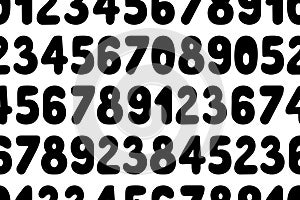 Numbers from 0 to 9. Silhouette. Horizontal repeating pattern. Seamless pattern of numeric symbols