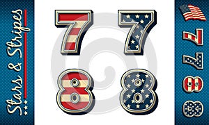 Numbers 7 and 8. Stylized numerals with USA flag elements