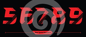 Numbers Abstract Red Speed style in a set 56789