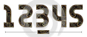 Numbers Art Deco style in a set 12345