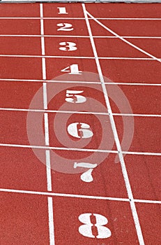 numbers of the athletics track lane before the speed race