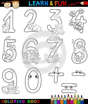 Numbers with cartoon animals for coloring