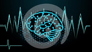 Numbers code transform to digital brain along with brainwave and hexagon digital background