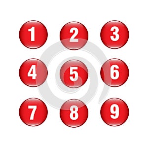 Numbers counting red vector button icon design set