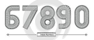 Numbers decorative indian ethnic style in a set 67890