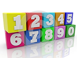 Numbers on different colored toy blocks