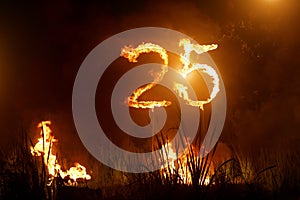 Numbers 25 on fire. Burning digits. Twenty five.