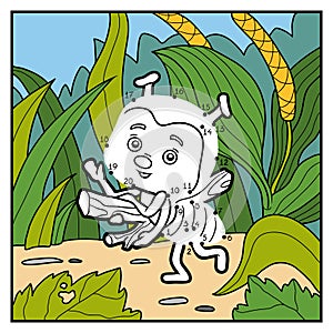 Numbers game for children. Little ant on the meadow