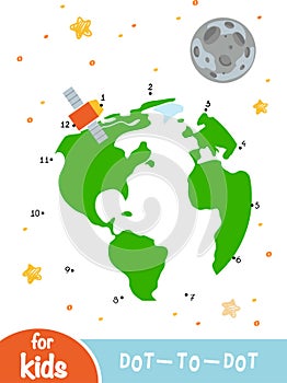 Numbers game, dot to dot game for children, Earth Moon and satellite