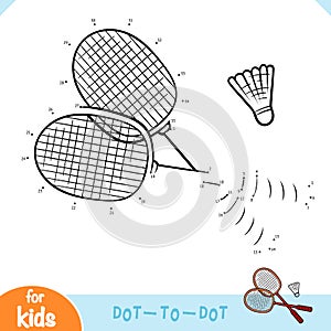 Numbers game, education dot to dot game, Badminton rackets and shuttlecock