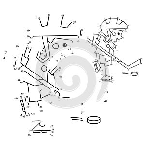 Numbers game for kids. Coloring Page Outline Of cartoon boy playing hockey. Coloring book for children