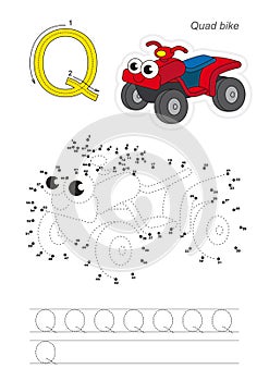 Numbers game for letter Q. Red Quad Bike