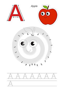 Numbers game for letter A. Red Apple.