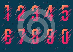 Numbers with liquid splash and drops, abstract colorful digits, ink mathematic symbol. Vector