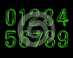Numbers are made of green viscous liquid on black background