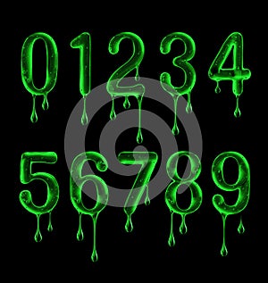 Numbers are made of viscous liquid on a black background photo