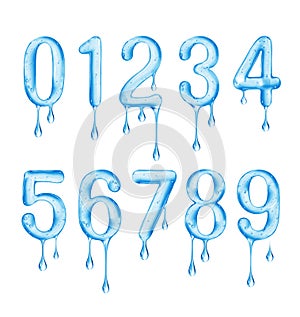 Numbers are made of viscous liquid on a white background