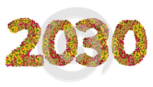 Numbers 2030 made from Zinnias flowers