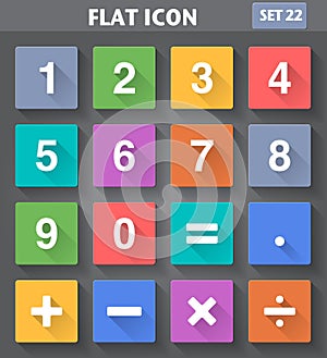 Numbers and Mathematical Icons set in flat style