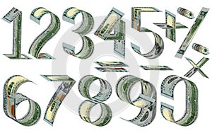 Numbers, percent and mathematical signs from dollars