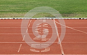 Numbers on running track.