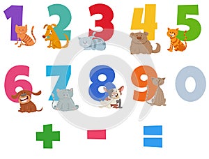 Numbers set with funny cats and dogs
