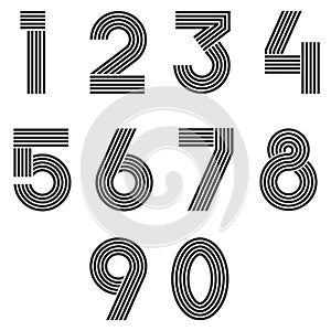 Numbers set thin line monogram math symbols, linear black and white typography design element mathematics symbols 1, 2, 3, 4, 5, 6