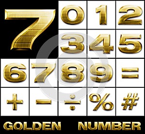 Numbers and symbols in gold metal, SET photo