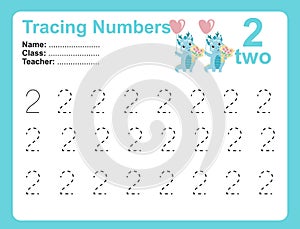 Trace and write number for children. Exercise for children to recognize the number