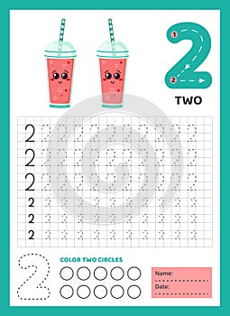 Numbers tracing worksheet for kids. Graphic task.