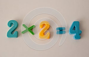 Numbers two multiply two is four