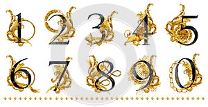 Numbers. vintage gold damask curl script. love text.