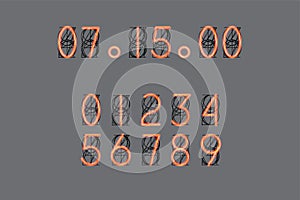 Numbers for vintage steampunk style lamp clock. Vector illustration.