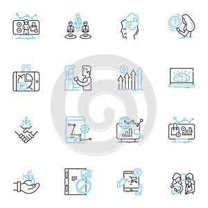 Numbers and visuals linear icons set. Counting, Addition, Subtraction, Multiplication, Division, Arithmetic, Calculation