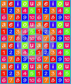 Numbers and Vowels Colorful Seamless Pattern