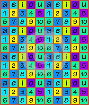 Numbers and Vowels Colorful Seamless Pattern