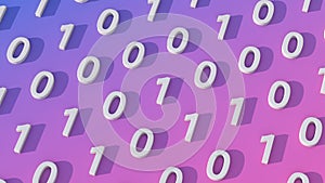 Numbers zero and 1. Binary code concept. Color gradient background. Abstract illustration, 3d render