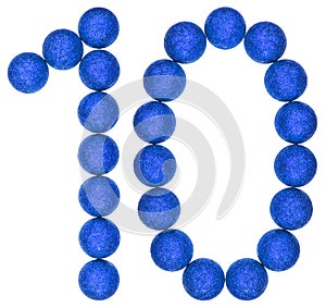 Numeral 10, ten, from decorative balls, isolated on white background