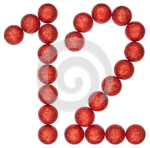 Numeral 12, twelve, from decorative balls, isolated on white background